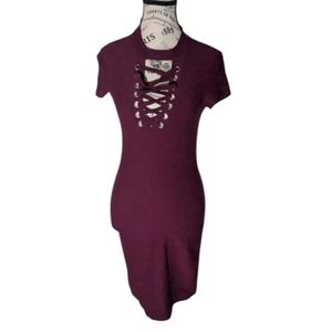 No Boundaries Burgundy Lace-up Mini Dress, Size X-Small